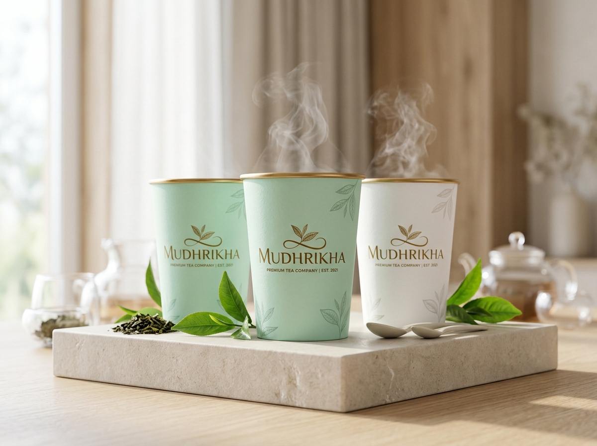 Mudhrikha branded aesthetic pastel green and white paper cups